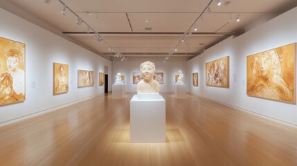 Futuristic Augmented Reality Art Gallery with 3D Sculptures and Animated 2D Paintings