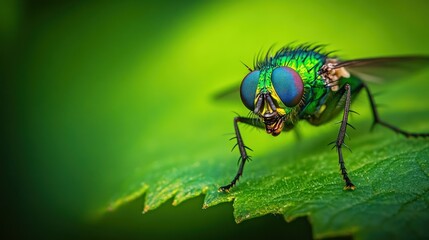 Naklejka premium Vibrant Green Fly on Leaf