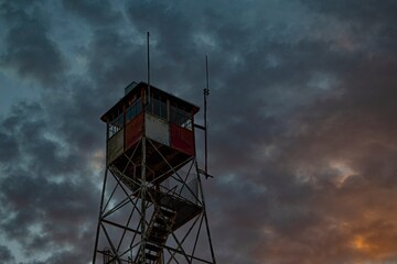 Fire tower at sunset