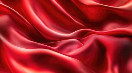 Obraz premium Red soft satin fabric waves background design. Texture with smooth flowing patterns and light shiny effect
