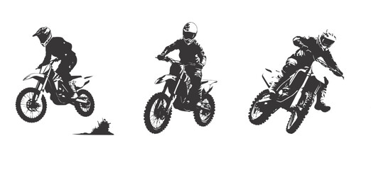 silhouettes of man riding on motocross vector design