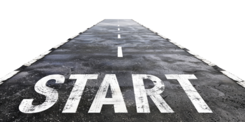 Asphalt road with the word "Start" isolated on transparent background