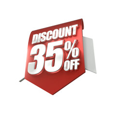 3d sales red and white discount price tag for composition 35 percent, amazing for product promotion