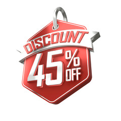 3d sales red and white discount price tag for composition 45 percent, amazing for product promotion