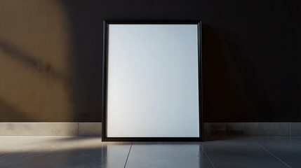 Large Blank Frame Leaning Against Wall with Ample Negative Space, Neutral Background for Poster or Banner Display