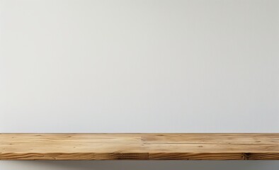 Fototapeta premium Wooden Shelf Against White Wall Background