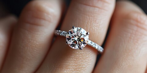diamond engagement ring on hand -