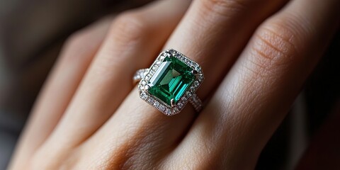 emerald engagement ring on hand
