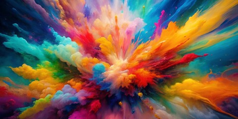 Vibrant and colorful abstract oil painting with a explosion of hues and tones