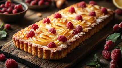 Delicate Pastry Artistry on Rustic Wooden Table with Fresh Ingredients Close-Up