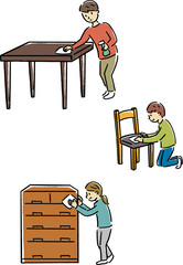 家具の拭き掃除、リサイクル