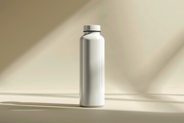 White Bottle Mockup on Beige Background with Light Streaks