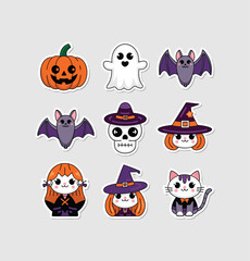 Halloween printable stickers clipart illustration set