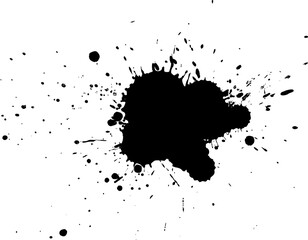 black watercolor brush painting splatter splash on white background