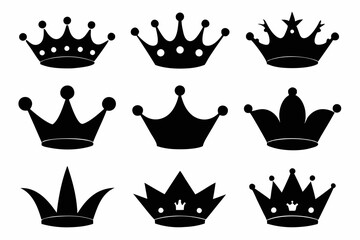 
Crown icons set. Black crown symbol collection. Royal crown black silhouettes