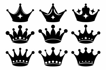 
Crown icons set. Black crown symbol collection. Royal crown black silhouettes