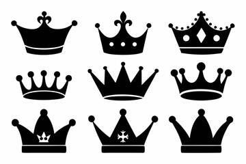 
Crown icons set. Black crown symbol collection. Royal crown black silhouettes