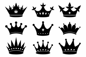 
Crown icons set. Black crown symbol collection. Royal crown black silhouettes