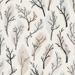 Obraz premium A pattern featuring various stylized branches in neutral tones.