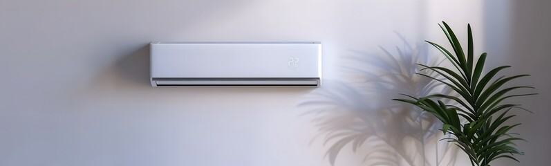 Fototapeta premium Air conditioner on white wall room interior background. 