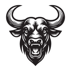Line art of bull face roaring cartoon vector
