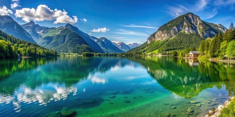 Panoramic view of the Bluntausee lake in Austria , Austria, Bluntausee, lake, panoramic view, landscape, summer
