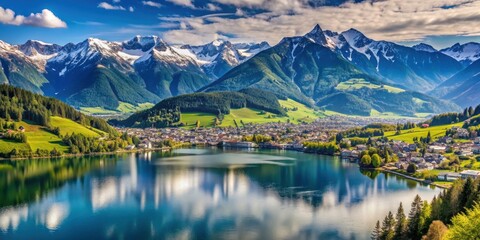 Fototapeta premium Scenic view of the Alps in Zell am See District, Austria , mountains, snow, landscape, nature, travel, Austria, Zell am See