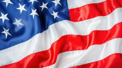Close-up of the American flag, showcasing vibrant colors and intricate details of the fabric. A symbol of patriotism and unity.