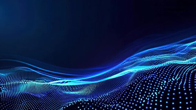 Abstract blue wave pattern with glowing dots creates a dynamic background suitable for digital themes and technology projects.
