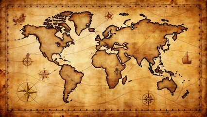 Obraz premium A detailed of a pirate treasure map on aged paper, pirate, treasure, map, old, vintage, paper, aged,adventure