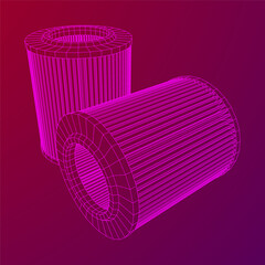 Car engine air filters. Auto spare part. Car care service maintenance. Wireframe low poly mesh vector illustration.