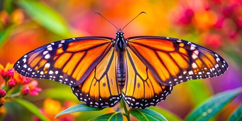 Vibrant close-up of a stunning monarch butterfly with intricate patterns and vibrant colors