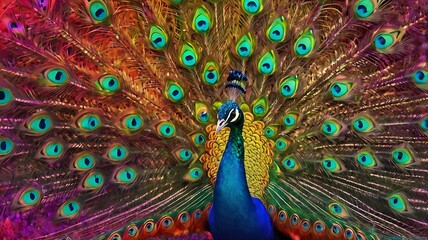 Obraz premium peacock with its feathers spread out.