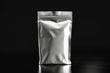 Silver Stand Up Pouch With Zipper On Black Background