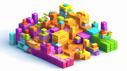 Obstacle game Elements 3d pixel cartoon