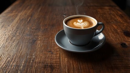 cup of coffee on wooden table. generative ai