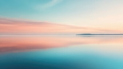 Fototapeta premium Pastel-colored reflections on a calm lake, with the colors blending seamlessly into the horizon like a mirage.