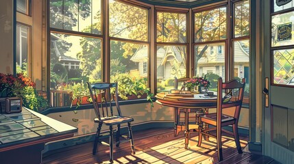 Obraz premium Cozy Breakfast Nook with a View of a Sunny Day.