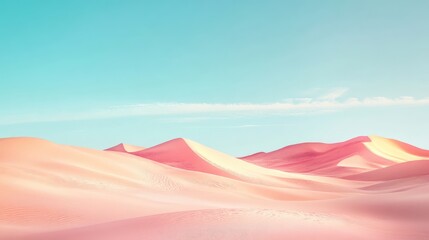 A desert scene with pastel-colored sands and sky, blending into a mirage that fades into the distance.
