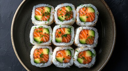 Sushi Rolls with Salmon and Avocado