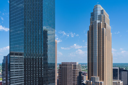 skyscrapers and office towers in commercial business district of downtown minneapolis
