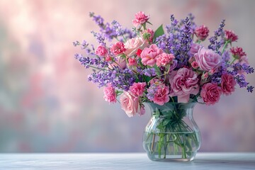 Elegant Pink and Purple Flower Arrangement in Glass Vase