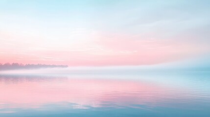 Fototapeta premium A serene landscape with pastel pink and blue tones, where the horizon blurs into a mirage of soft colors.