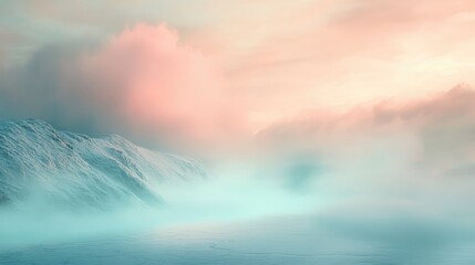 Fototapeta premium Pastel-colored mist rolling over a landscape, creating the illusion of a mirage with soft, blended hues.