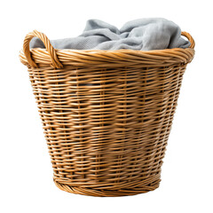 Obraz premium A wicker laundry basket filled with a gray cloth.