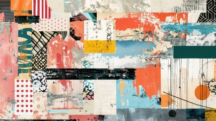 Retro-chic paper collage wallpaper with eclectic patterns and textures.