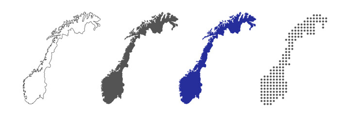 Fototapeta premium Norway map in outline, grey color, blue color, dotted style.
