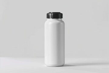 White Bottle with Black Lid on a White Surface
