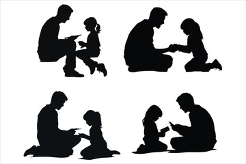 Father plays with a small baby happy moment silhouette on a white background, happy fathers day silhouette