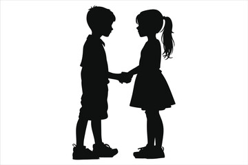 A brother and Sister handshake Silhouette on a white background